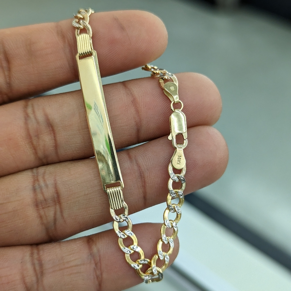 10kt Real Gold Cuban Curb Diamond Cut ID bracelet
